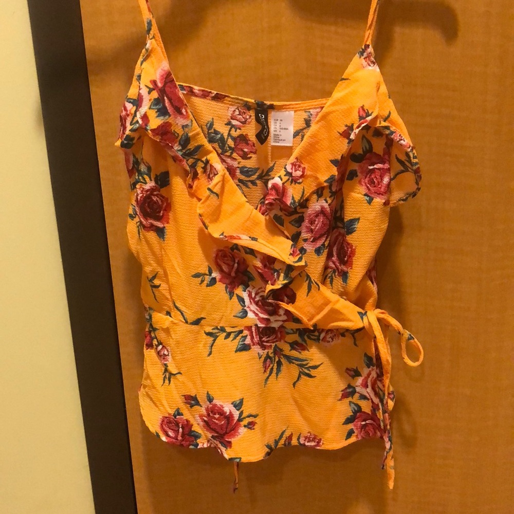 Mustard yellow floral peplum tank top